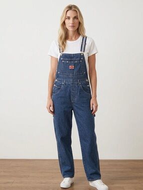 Revolt Vintage Y2K  Relaxed Fit Denim Overalls With Stripe Sides Size Medium